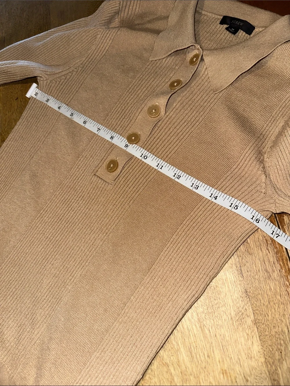 J. Crew Beige Ribbed V‑Neck Polo Sweater